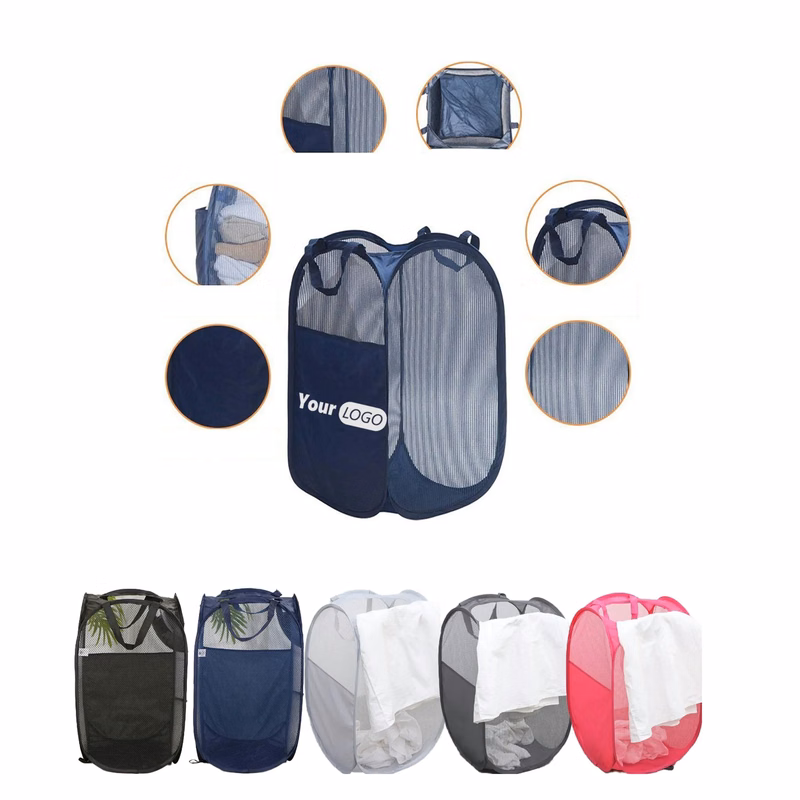 Custom Logo Mesh Laundry Hamper Portable Bathroom Basket