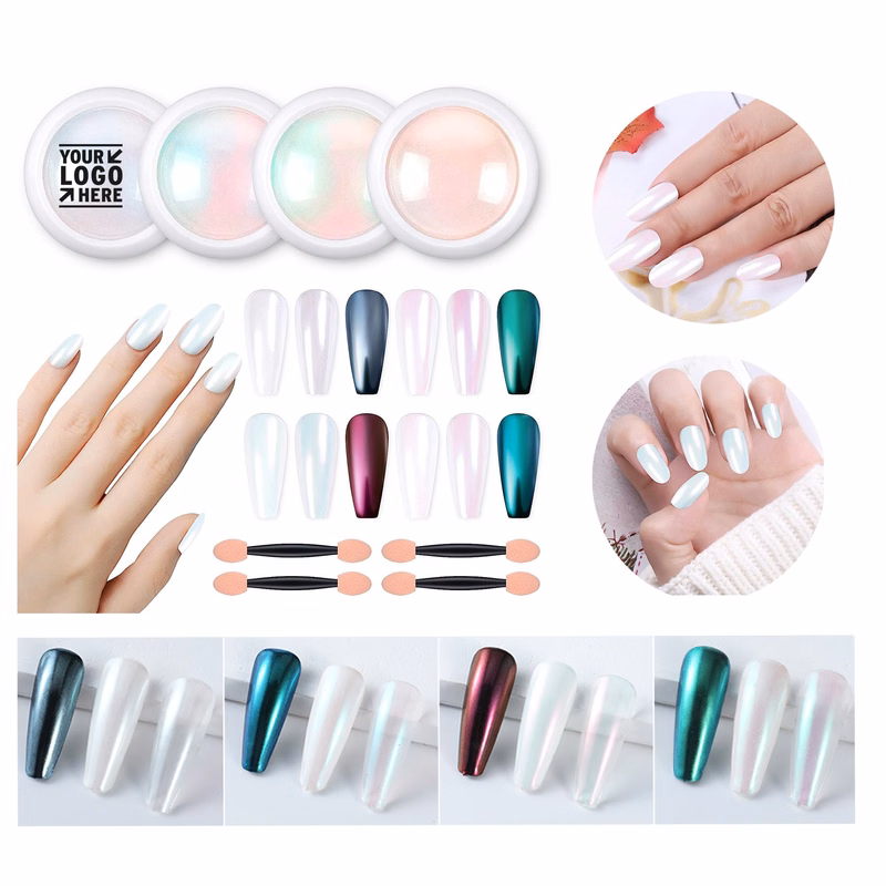 Iridescent Aurora Mermaid Pearl Glitter Dust Kit Gel Polish Chrome Nail Art Powder