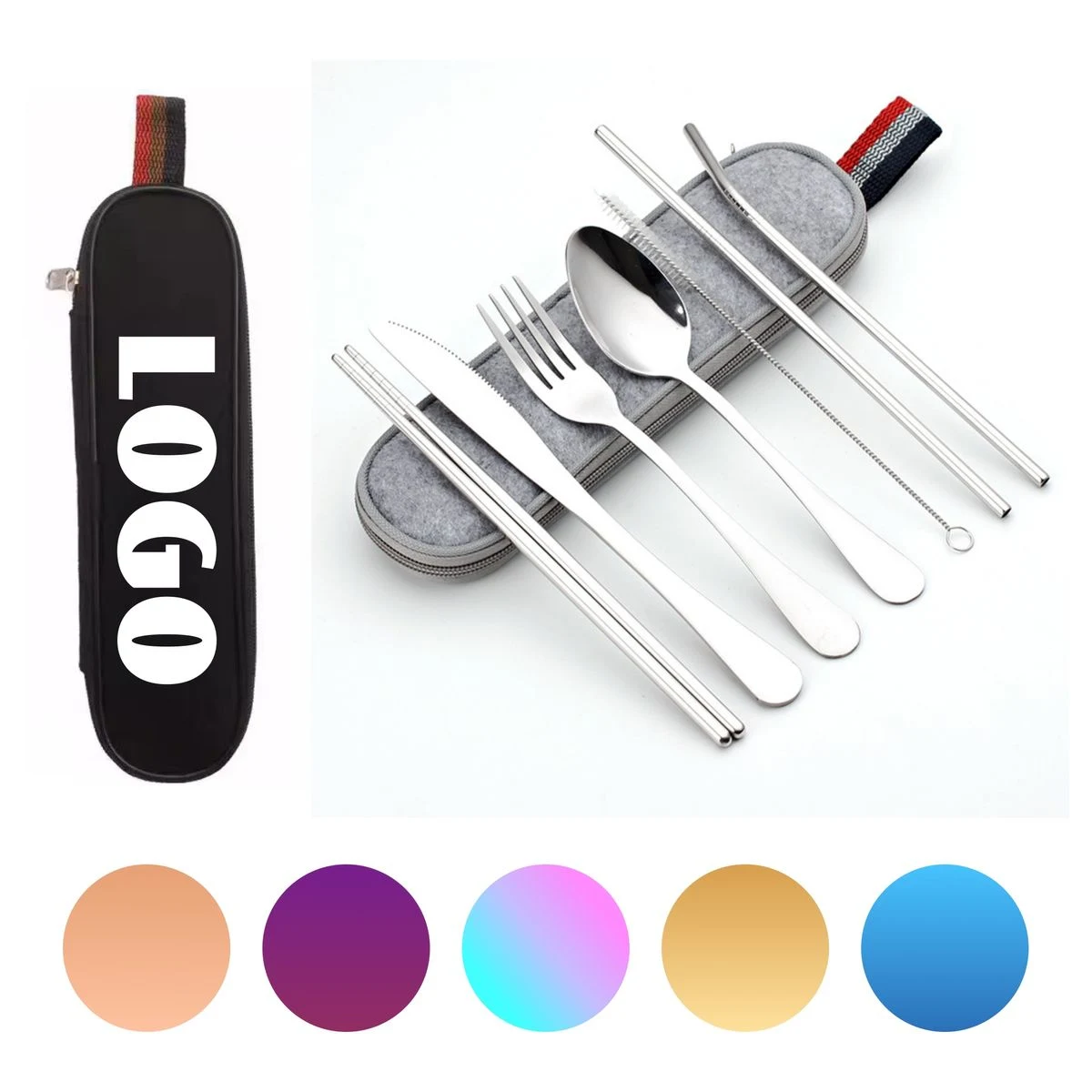 7 Piece Stainless Steel Travel Flatware Set with Felt Case 1