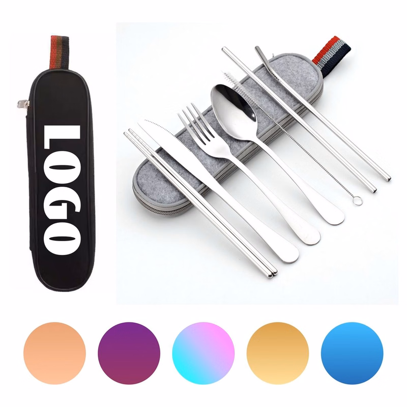 7 Piece Stainless Steel Travel Flatware Set with Felt Case