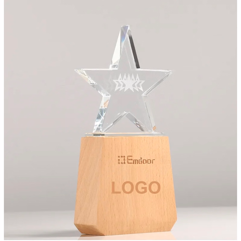 Crystal Star Trophy on Wood Base