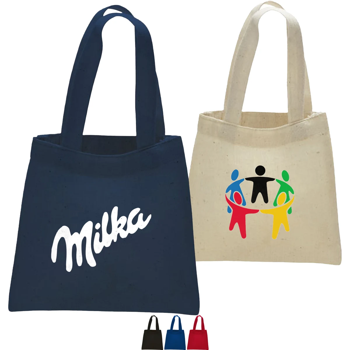 100% Cotton Canvas Sheeting Medium Tote Bag w/ Gusset USA Decorated (6" x 6") 1