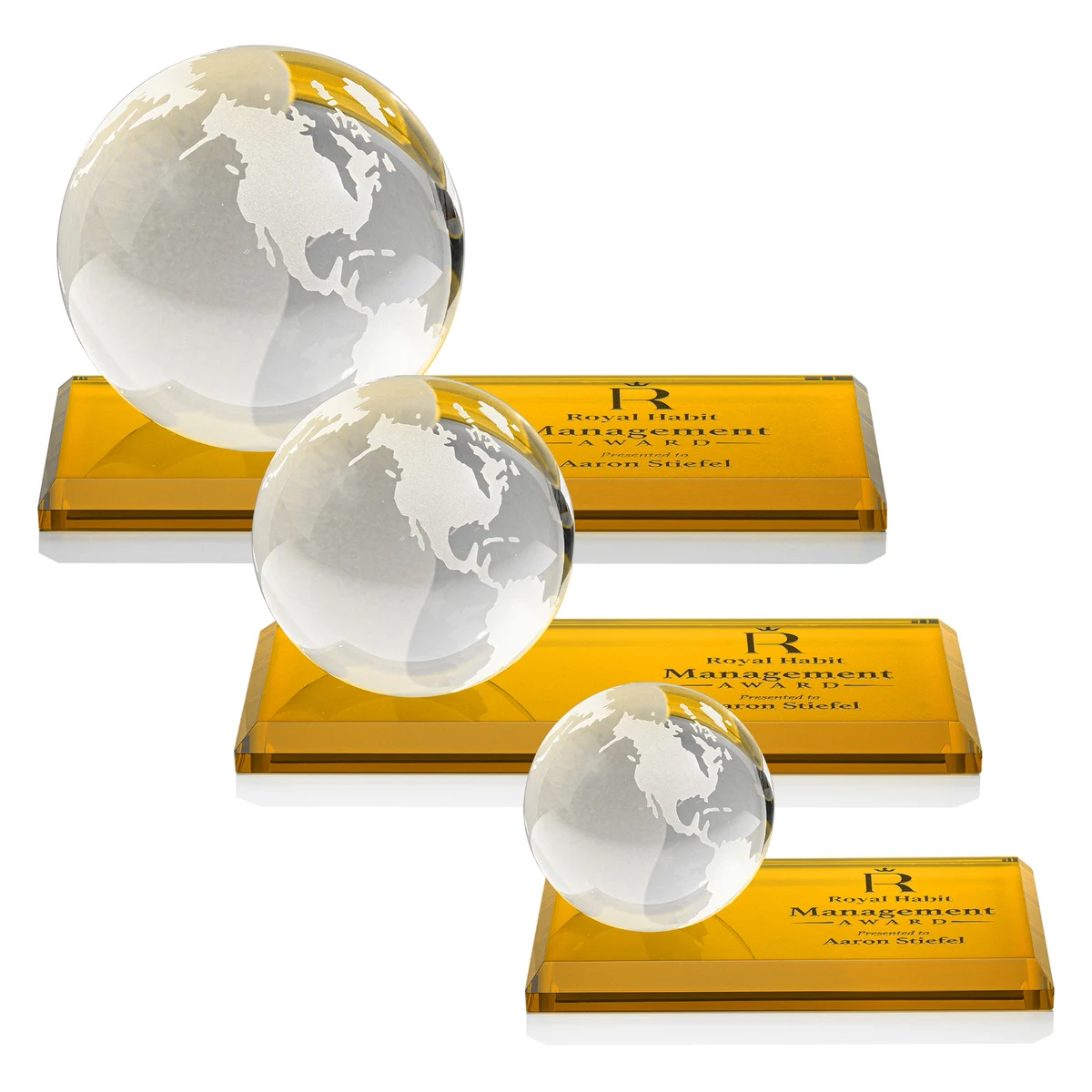 Globe Award on Rectangle Base - Amber 1