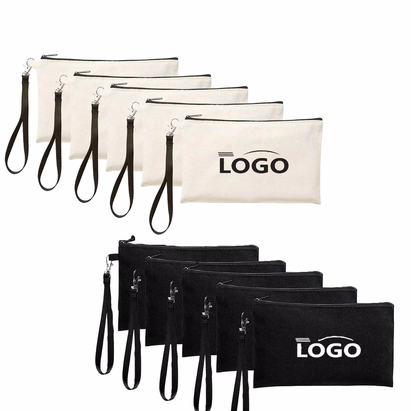 MOQ50 Canvas Zipper Storage Pencil Bag with Hook