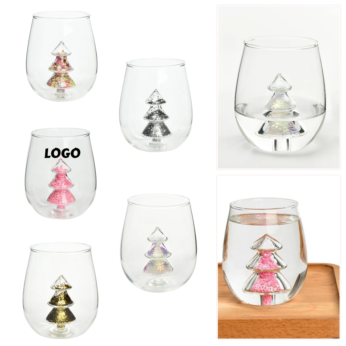 3D Christmas Tree Glass Cup Glitter Design 1