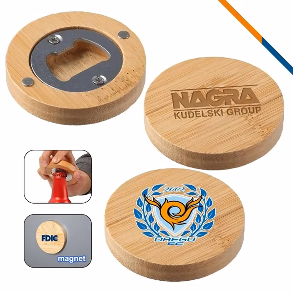 Custom 2.48 Bamboo 2-in-1 Coaster Bottle Opener Magnetic — Bar & Kitchen Essential