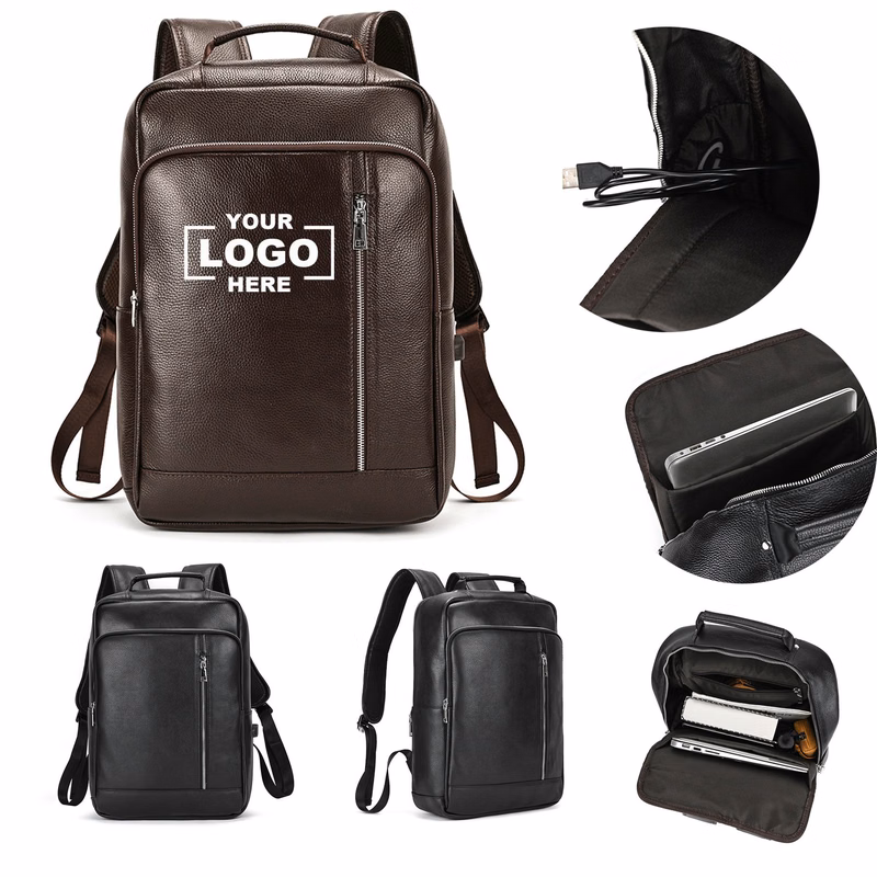 Leather Laptop Backpack for Men and Women