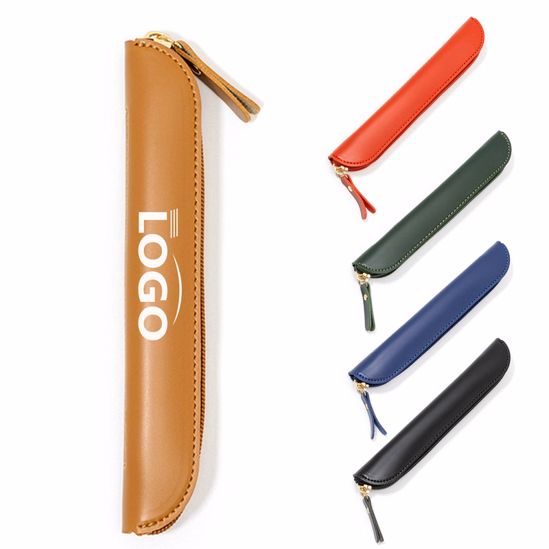 Sleek PU Leather Zippered Pencil Case
