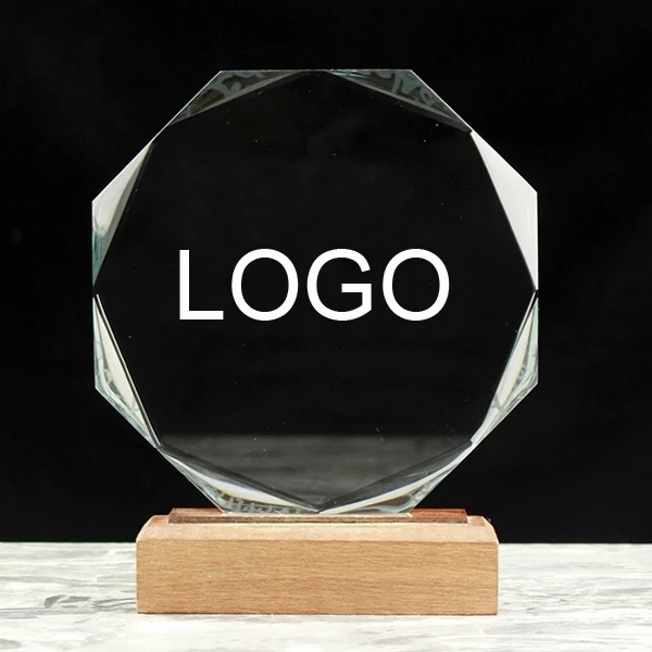 Crystal Octagon Award on Wooden Base 1