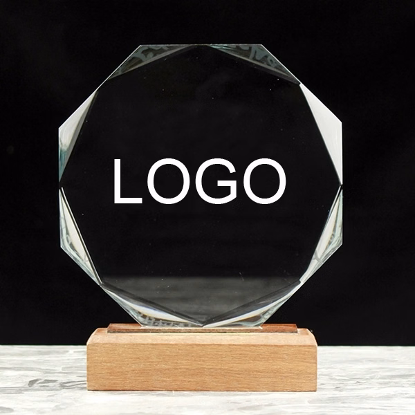 Crystal Octagon Award on Wooden Base