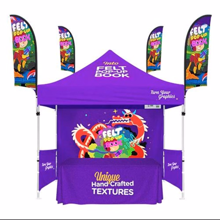 Trade Show Booth PACKAGE6 10' Canopy Tent + 6' Table Throw 3 Side +9' Feather Flag +Back wall Kit