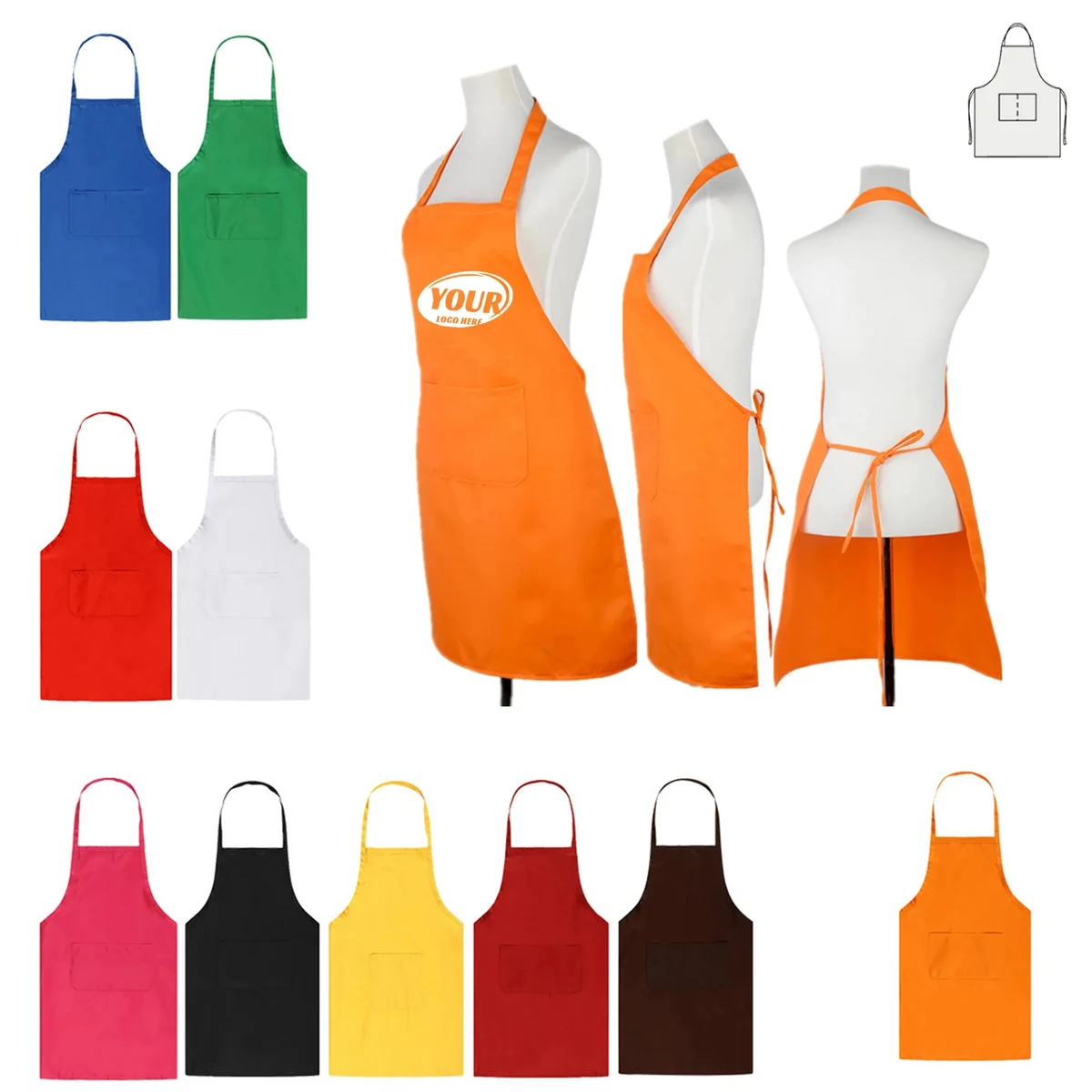 Unisex Plain Apron With Front Pocket 1