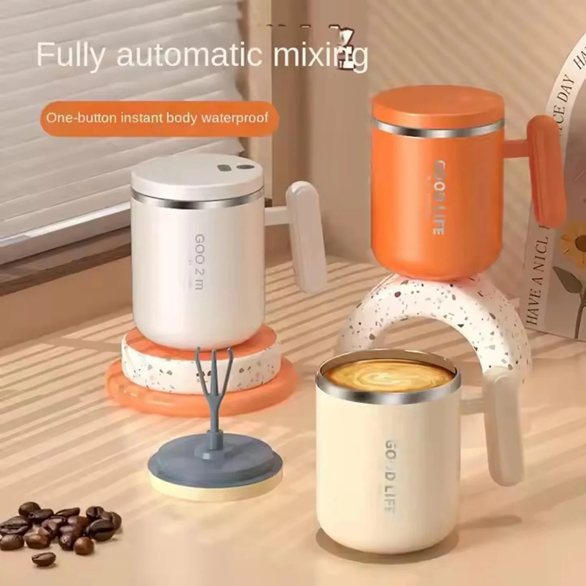 13 Oz. Automatic Mixing Stainless Steel Coffee Cup 1