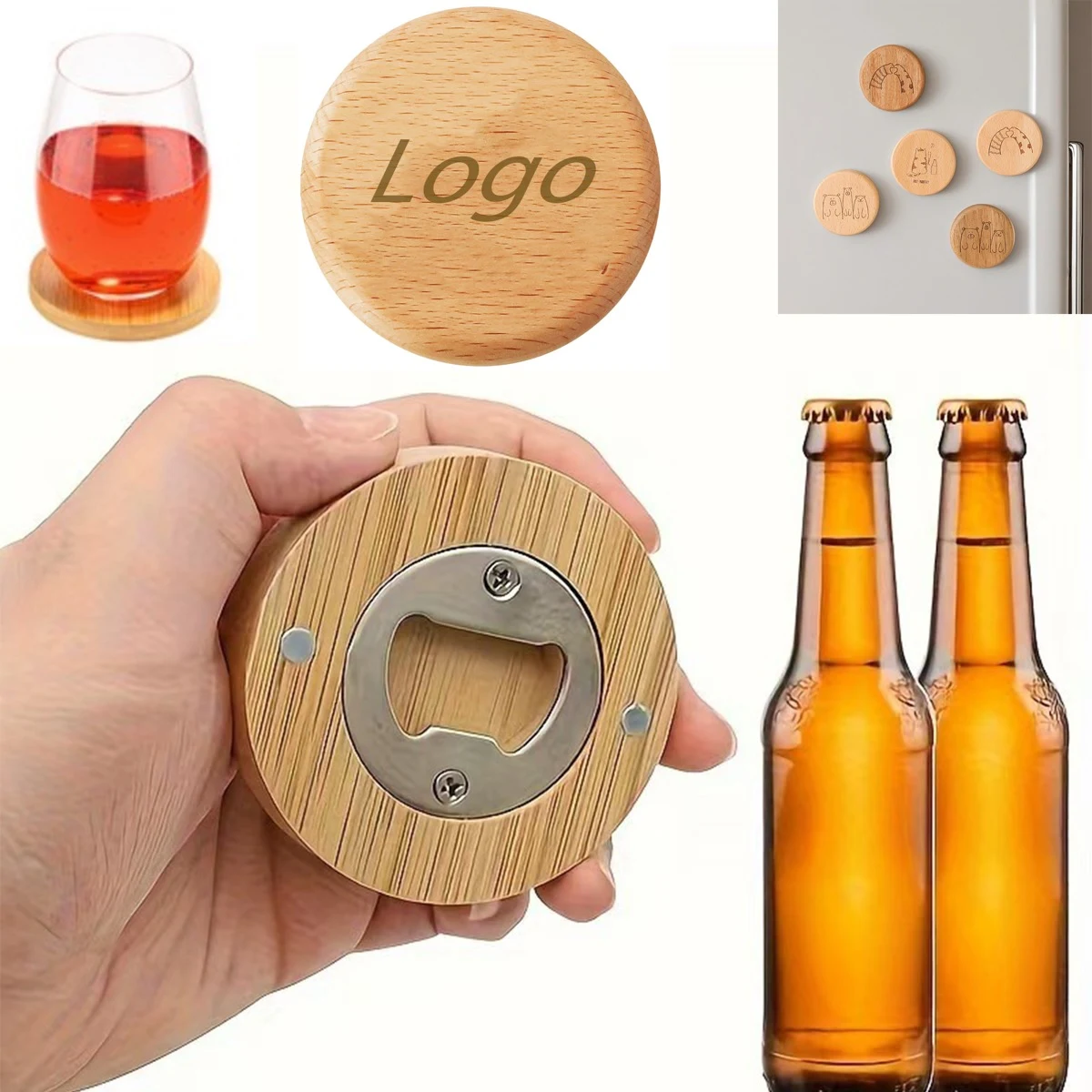Wooden Magnetic Bottle Opener Bamboo Coaster 1