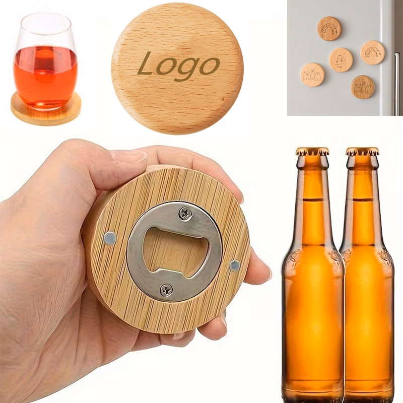 Wooden Magnetic Bottle Opener Bamboo Coaster