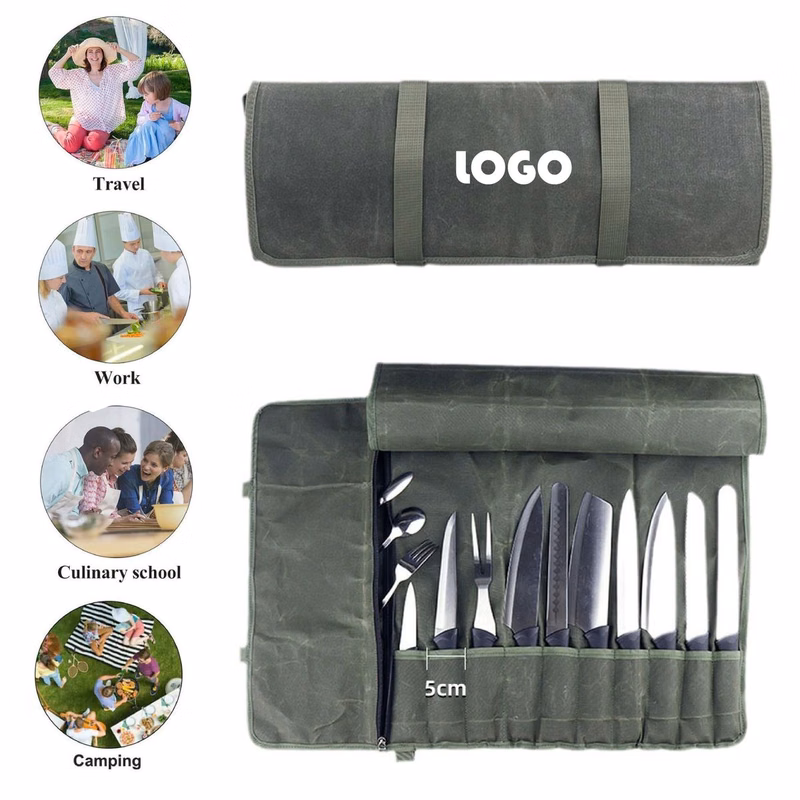 Waterproof Waxed Canvas Chef's Knife Roll Bag