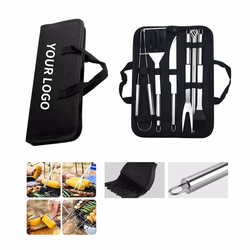 Portable Stainless Steel BBQ Set with Canvas Carry Bag