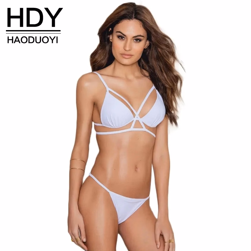 Fashion White Lace Bikini Set with Cut Out Lingerie Straps