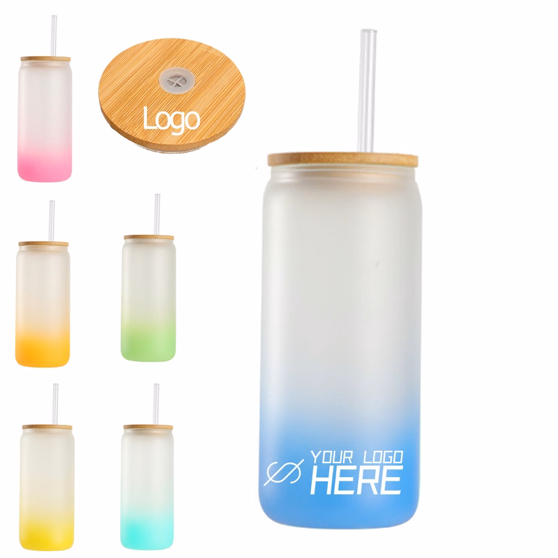 16 OZ Frosted Gradient Water Bottle With Straw