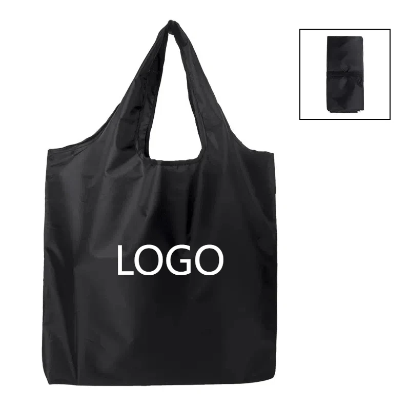 Polyester Nylon Portable Foldable Shopping Bag With Custom Logo Printed, custom tote bag with logo imprint 1