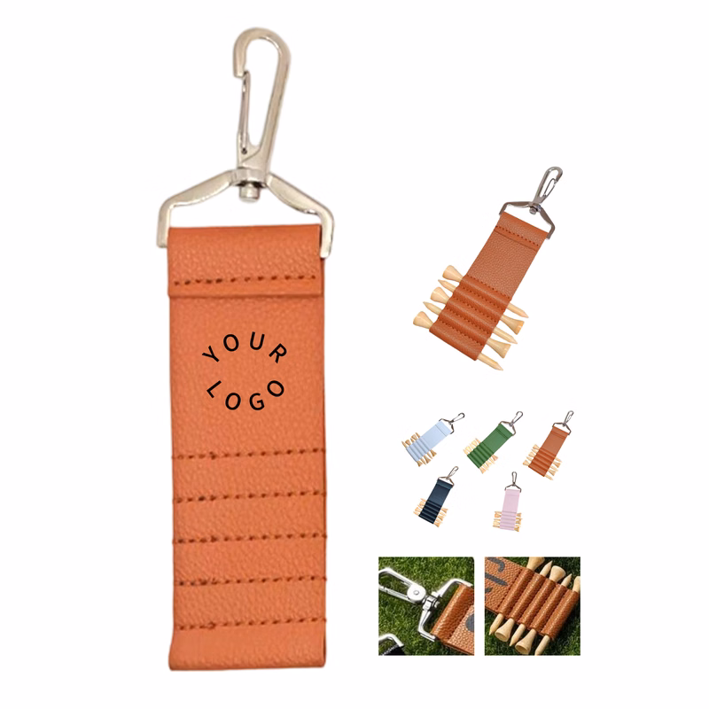 PU Leather Golf Tee Organizer With Metal Hook 6.5" By 1.73"