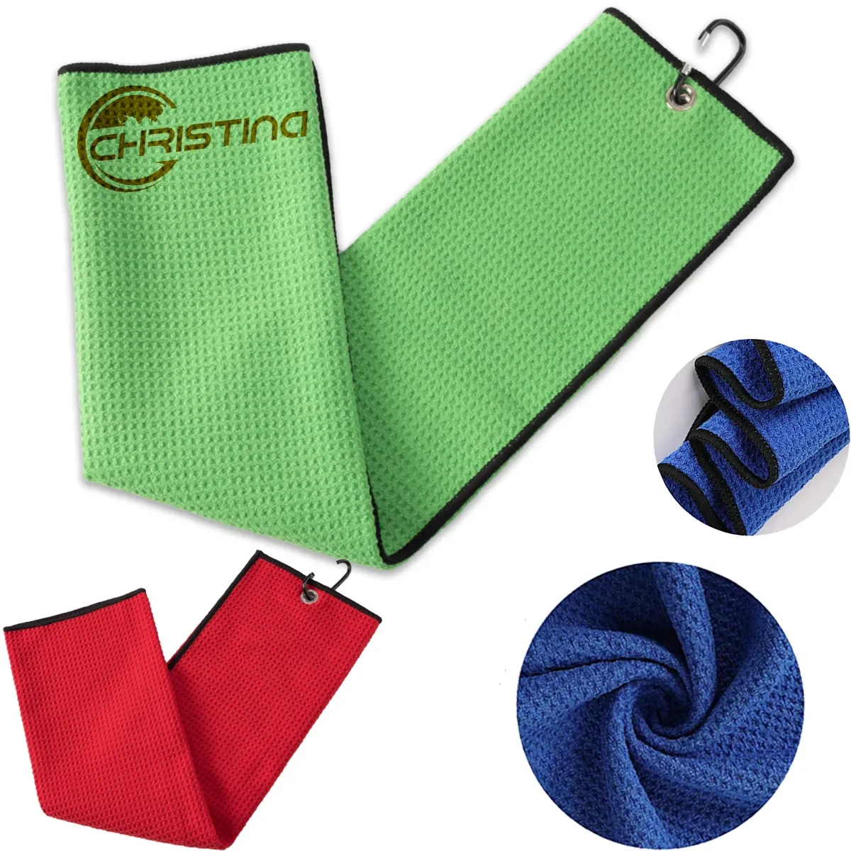 Multipurpose Drying Waffle Pattern Golf Towel With Clip 1