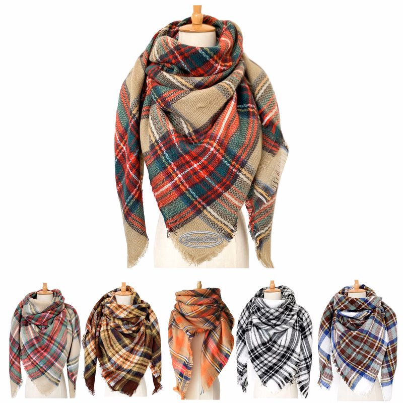 Oversized Plaid Scarf Imitation Cashmere Double-Sided for Fall/Winter