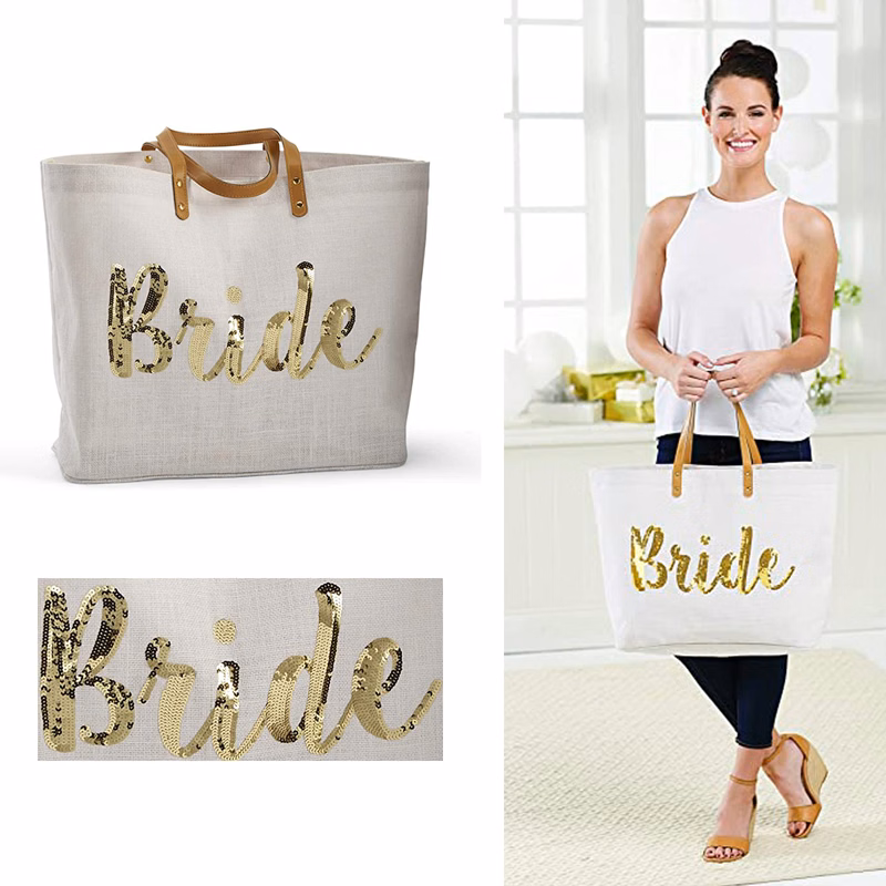 Womens Bride Gold Sequin Tote
