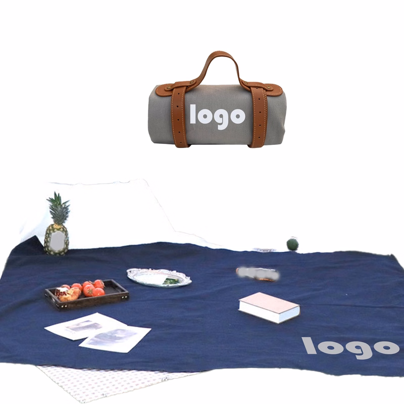 Solid Color Picnic Mat With Leather Straps