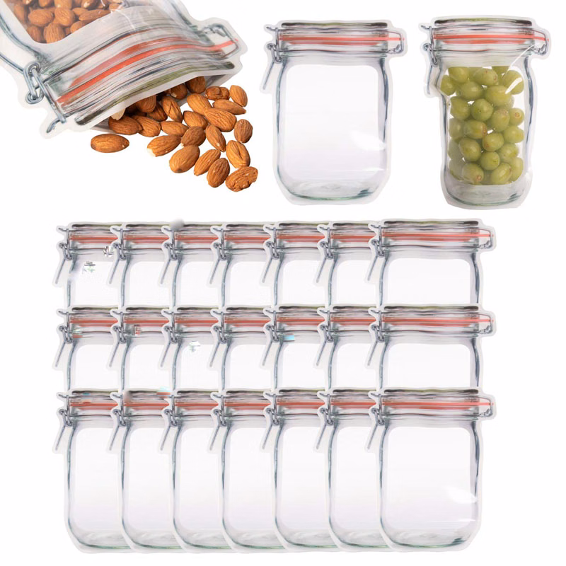 Clear Plastic Stand Up Zip Bag Resealable Mason Jar