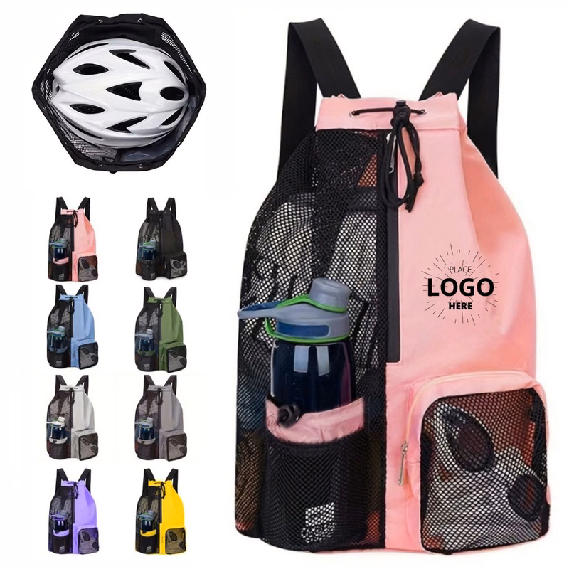 Mesh Drawstring Backpack with Wet Pocket