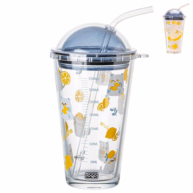 16oz Heat-Resistant Glass Cup w/ Straw