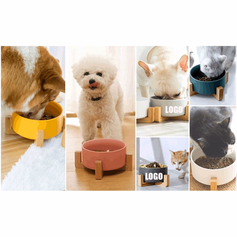 Ceramic Dog Cat Bowl Dish Set with Stand