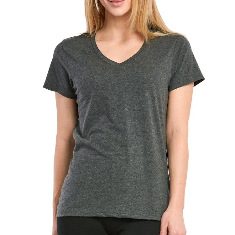 Women's Classic Fit V Neck T-Shirts - Large Heather Charcoal 1