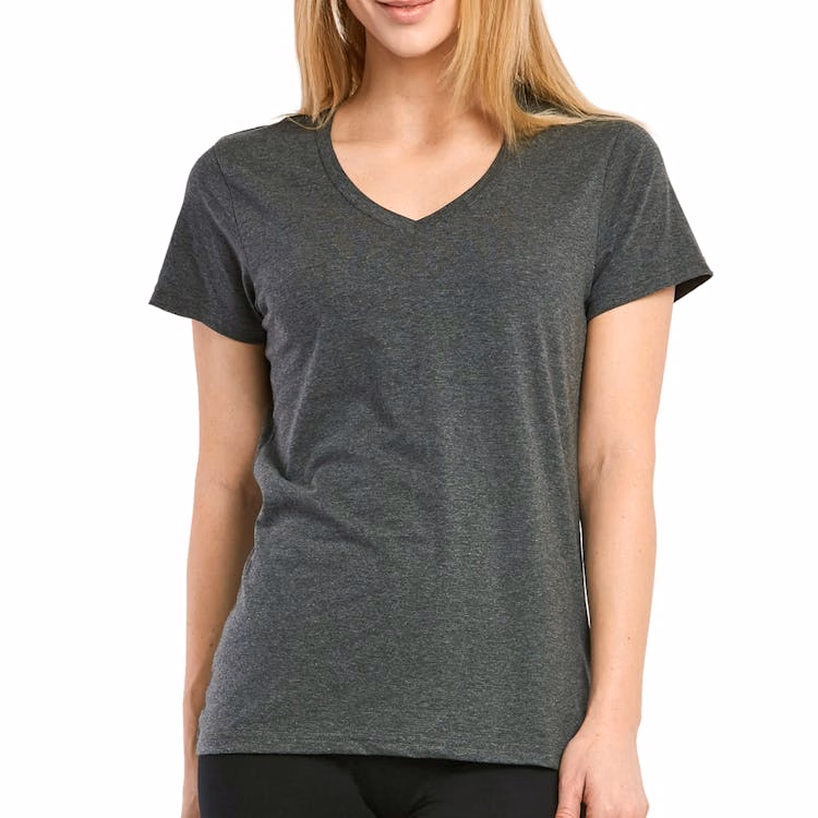 Women's Classic Fit V Neck T-Shirts - Large Heather Charcoal