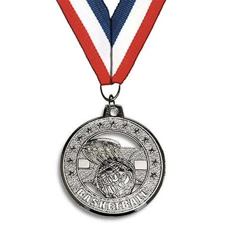 Medallion: 2" Circle Cut Out Basketball Silver w 1