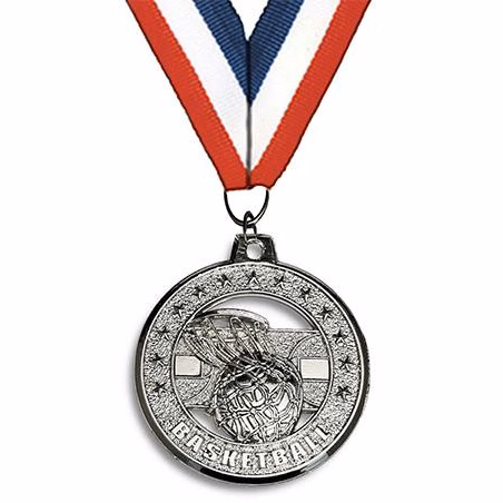 Medallion: 2" Circle Cut Out Basketball Silver w