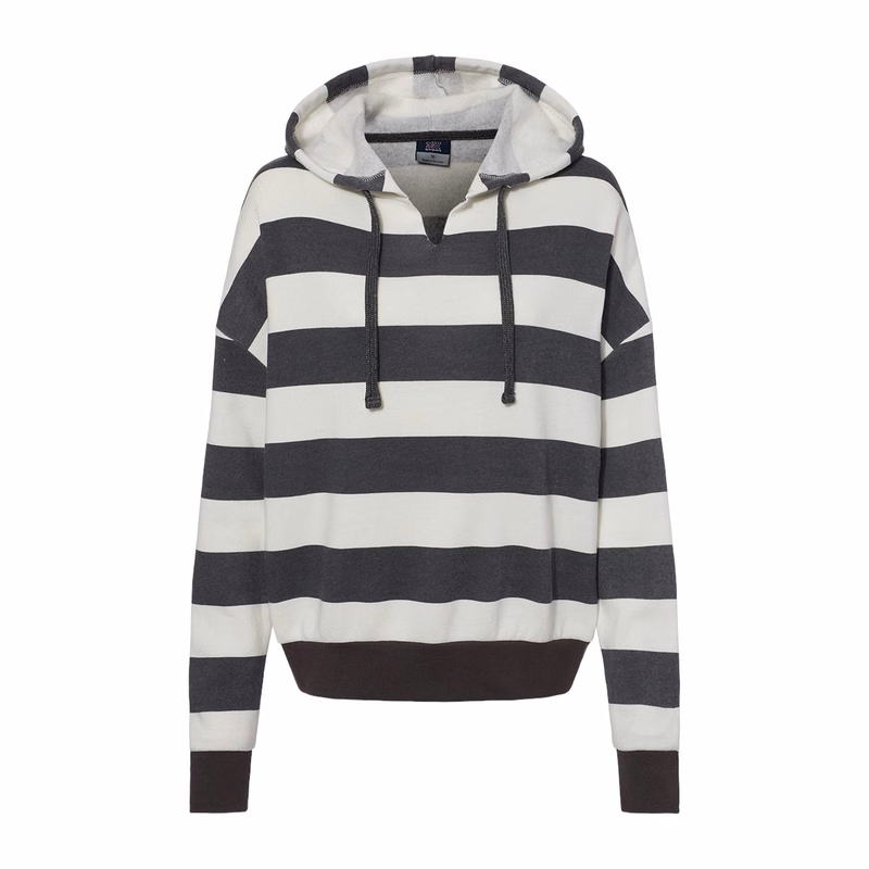Women's Striped Fleece Boxy Hooded Sweatshirt - W21721