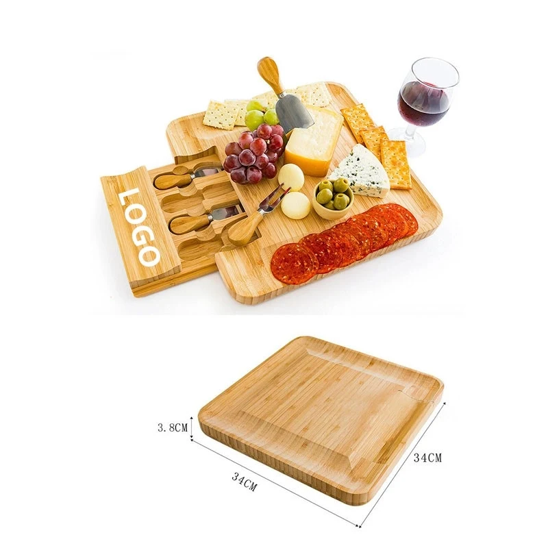 Bamboo Cheese Board and Knife Set, Wood Charcuterie Platter 1