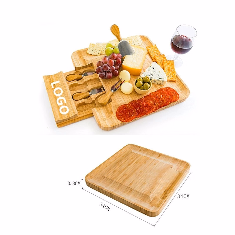 Bamboo Cheese Board and Knife Set, Wood Charcuterie Platter