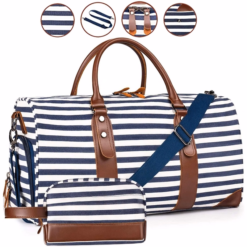 Large Capacity Canvas Striped Travel Duffle Bag