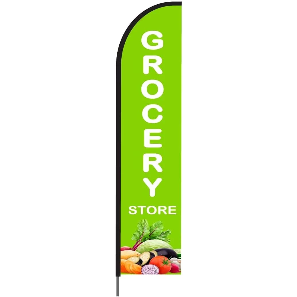 Grocery Store Feather Flag Swooper Banner Pole Kit Retail Store Sign Display, 15ft - Red 1