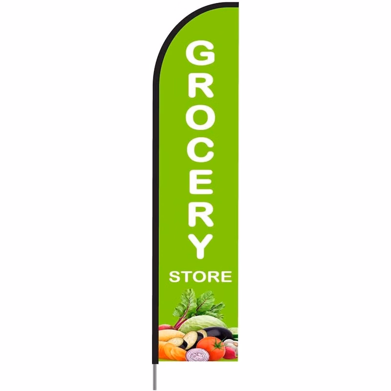 Grocery Store Feather Flag Swooper Banner Pole Kit Retail Store Sign Display, 15ft - Red