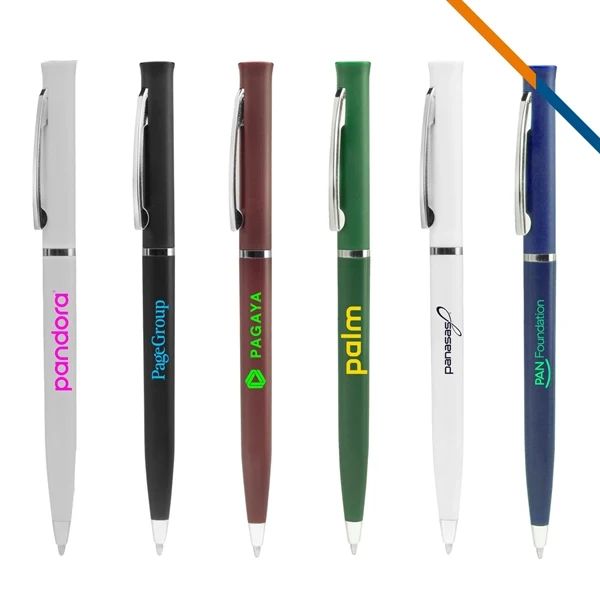 Custom Plastic Twist Action Ballpoint Pen with Chrome Trim — Sales Team 1