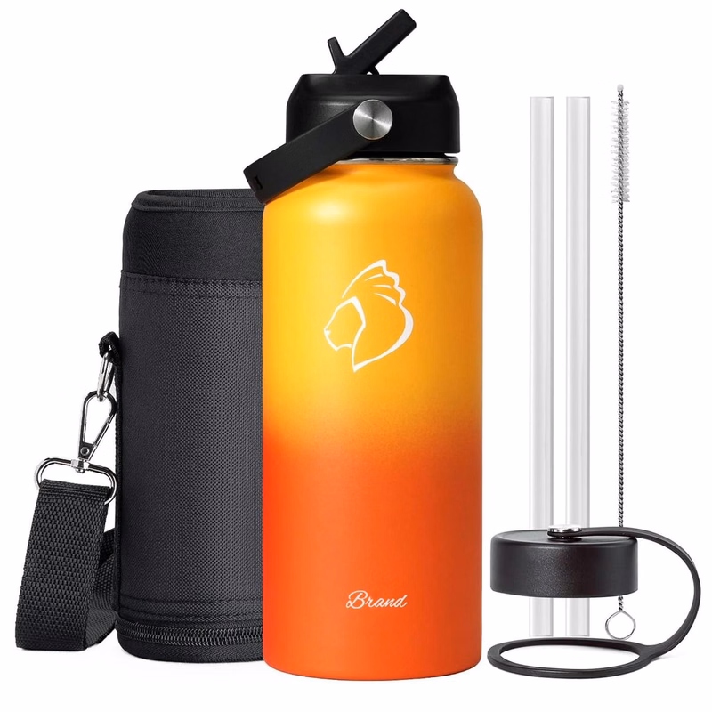 32oz Insulated Water Bottle with Carry Bag Triple Wall Vacuum Stainless Steel Water Flask with Straw