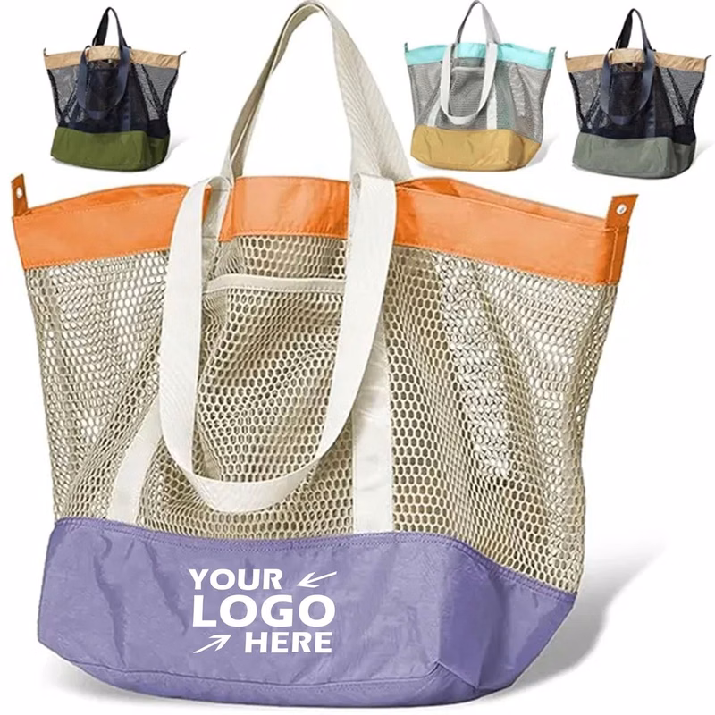 Large Mesh Foldable Beach Bag Vacation Pool Shopping Tote