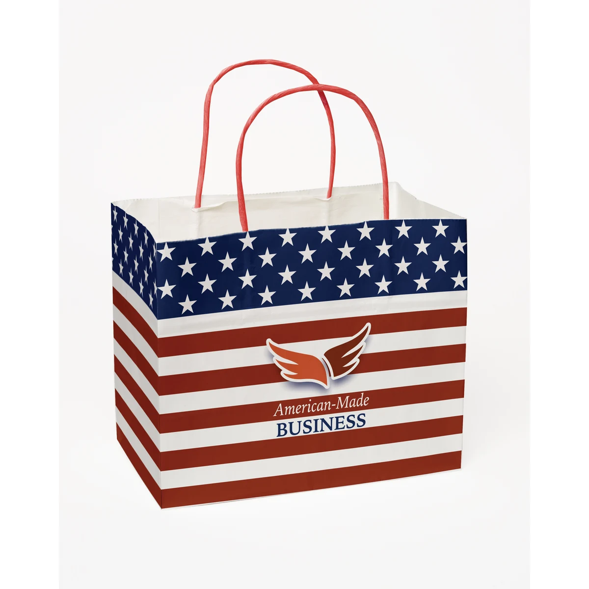 Multi-Sided Full Color White Shopper Paper Bag - Red Handle (8.5"x 7.25"x 5") 1