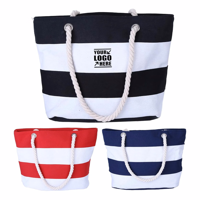 Large Beach Bag with Inner Zipper Pocket and Rope Handle