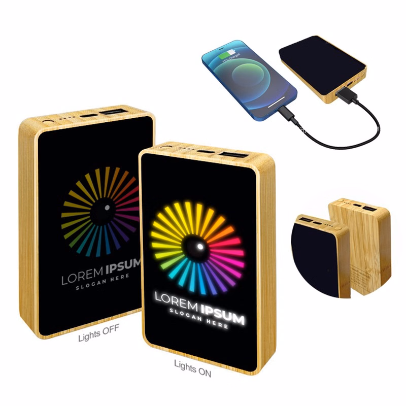 Bamboo Eco-Friendly Portable Charger 5000mAh LED Light-Up Logo Power Bank