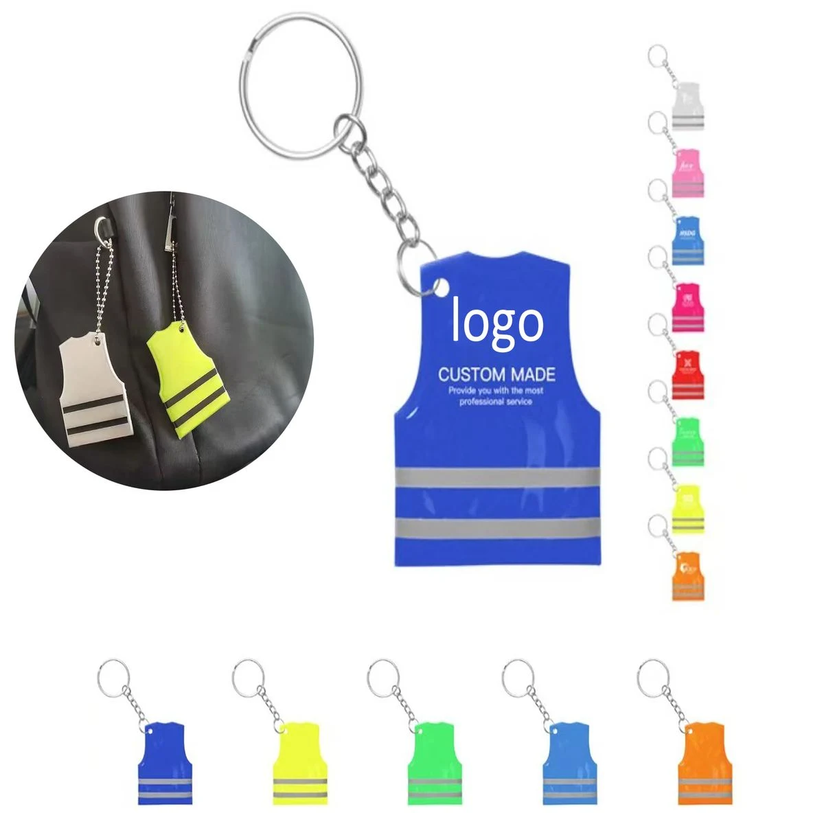 Mini Reflective Safety Vest Keychain with Custom Logo Option 1